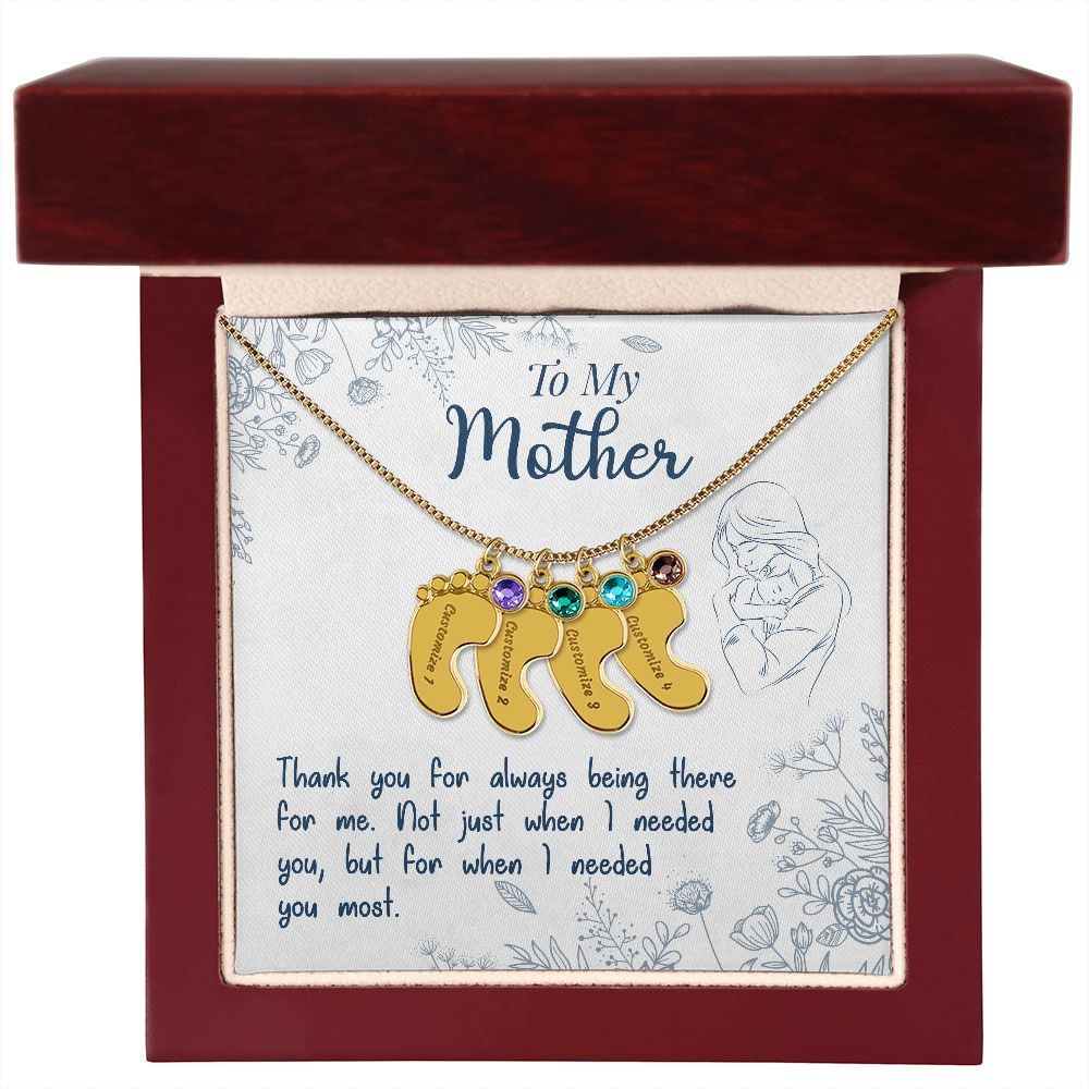 ENGRAVED BABY FEET WITH NAME AND BIRTHSTONE, NECKLACE GIFT FOR MOM WITH KIDS NAME, WITH MESSAGE CARD, MOTHER'S DAY GIFT, FOR MOM FROM SON/DAUGHTER