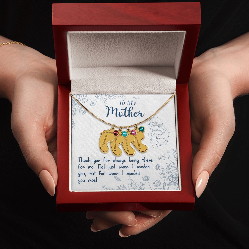ENGRAVED BABY FEET WITH NAME AND BIRTHSTONE, NECKLACE GIFT FOR MOM WITH KIDS NAME, WITH MESSAGE CARD, MOTHER'S DAY GIFT, FOR MOM FROM SON/DAUGHTER