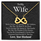 To My Wife, Infinity Hearts Necklace With You Are The Queen Of This Family Message Card, Anniversary, Birthday, Gift For Her, Jewelry For Her, Pendant For Her