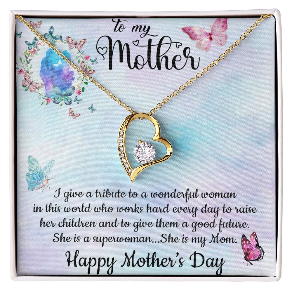 SHE IS A SUPERWOMAN, SHE IS MY MOM, FOREVER LOVE NECKLACE FOR MOM, NECKLACE WITH MESSAGE CARD, BIRTHDAY, MOTHER'S DAY GIFT FOR HER