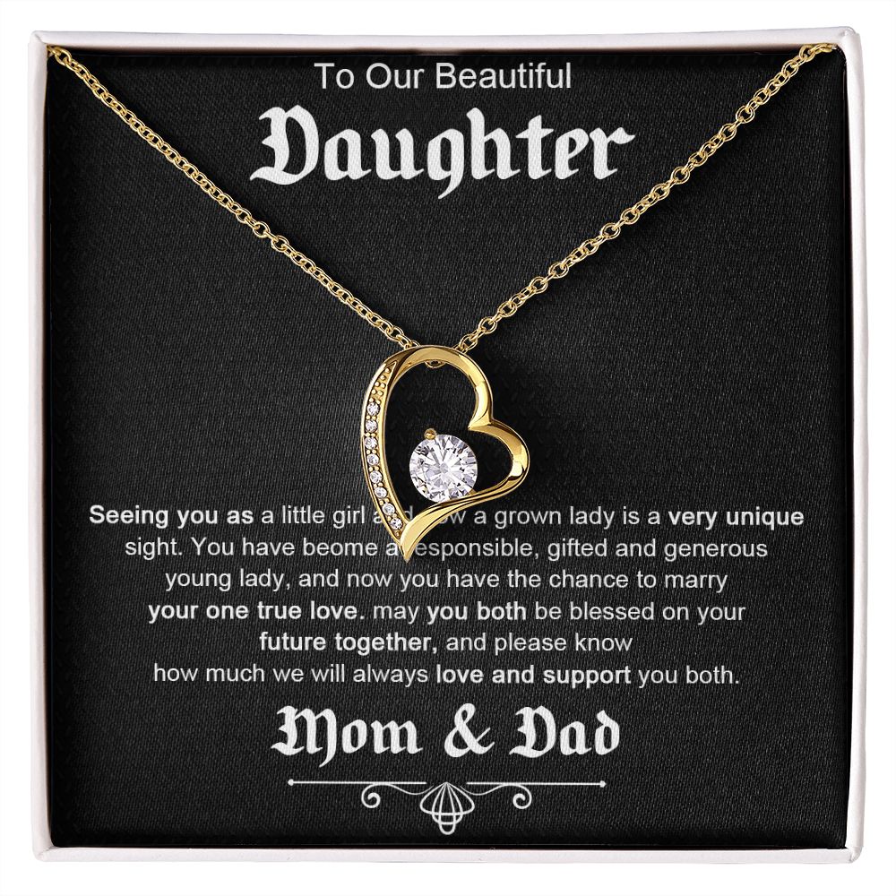 TO OUR BEAUTIFUL DAUGHTER, FOREVER LOVE NECKLACE WITH MESSAGE CARD, FROM MOM AND DAD, BIRTHDAY AND DAUGHTERS DAY GIFT FOR HER