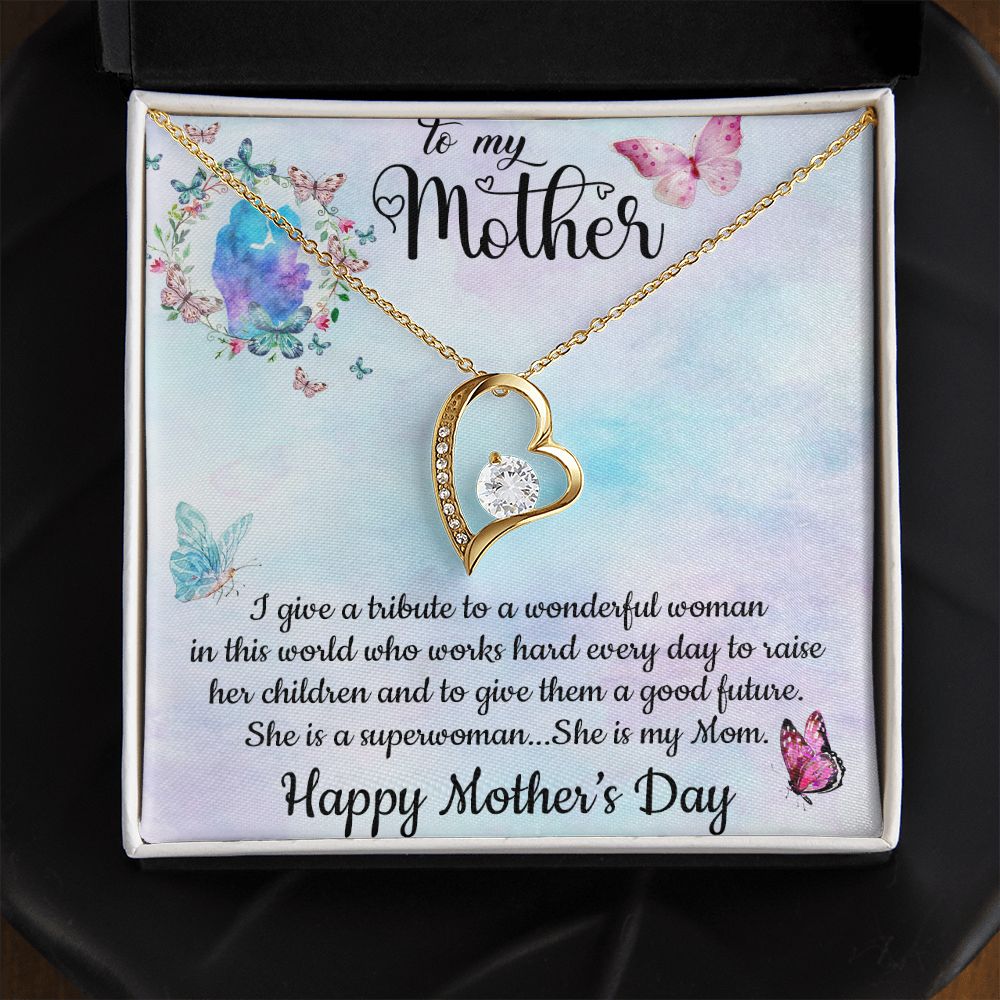 SHE IS A SUPERWOMAN, SHE IS MY MOM, FOREVER LOVE NECKLACE FOR MOM, NECKLACE WITH MESSAGE CARD, BIRTHDAY, MOTHER'S DAY GIFT FOR HER