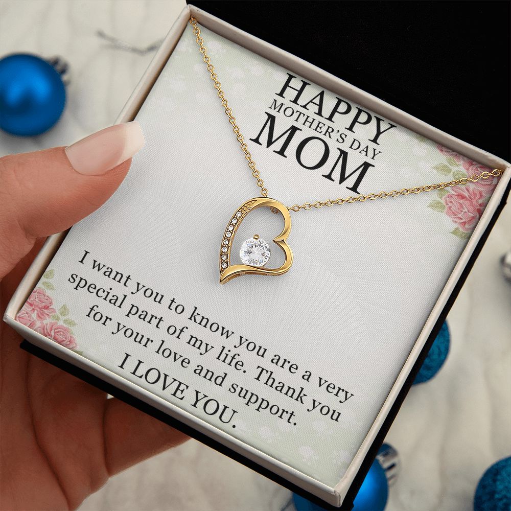 HAPPY MOTHER'S DAY MOM, I LOVE YOU, FOREVER LOVE NECKLACE FOR MOM, NECKLACE WITH MESSAGE CARD, BIRTHDAY, MOTHER'S DAY GIFT FOR HER