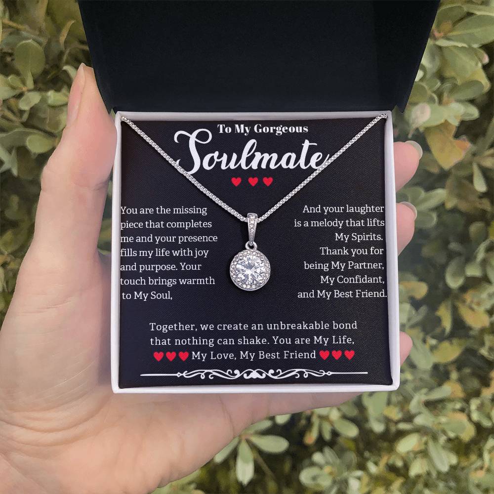 TO MY GORGEOUS SOULMATE, ETERNAL HOPE NECKLACE WITH MESSAGE CARD, GIFT FOR HER, BIRTHDAY AND ANNIVERSAY GIFT, UNIQUE GIFT FOR HER