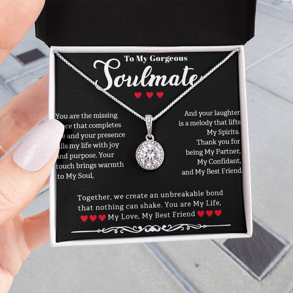 TO MY GORGEOUS SOULMATE, ETERNAL HOPE NECKLACE WITH MESSAGE CARD, GIFT FOR HER, BIRTHDAY AND ANNIVERSAY GIFT, UNIQUE GIFT FOR HER