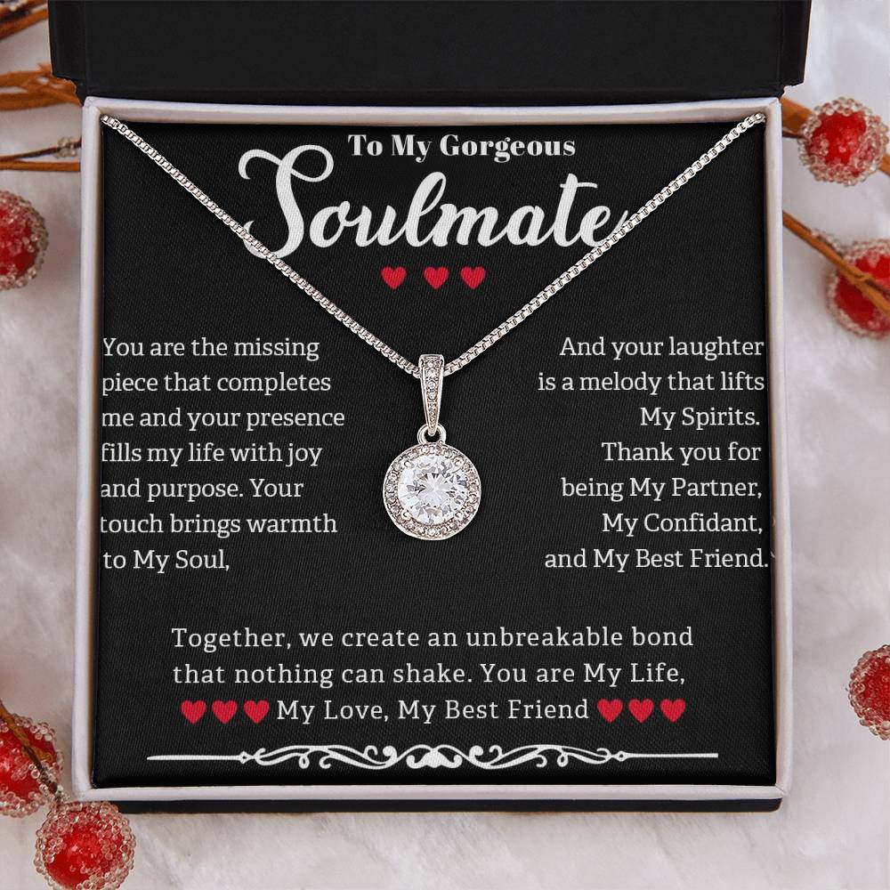 TO MY GORGEOUS SOULMATE, ETERNAL HOPE NECKLACE WITH MESSAGE CARD, GIFT FOR HER, BIRTHDAY AND ANNIVERSAY GIFT, UNIQUE GIFT FOR HER