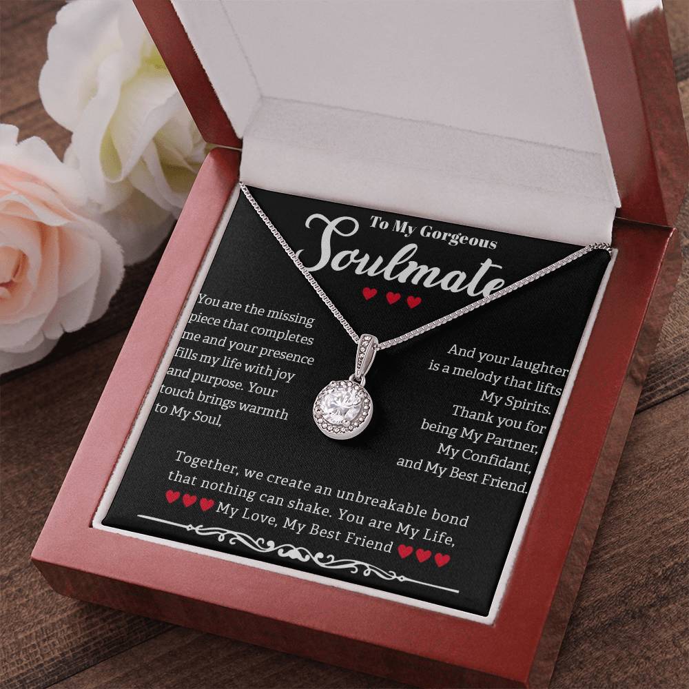 TO MY GORGEOUS SOULMATE, ETERNAL HOPE NECKLACE WITH MESSAGE CARD, GIFT FOR HER, BIRTHDAY AND ANNIVERSAY GIFT, UNIQUE GIFT FOR HER