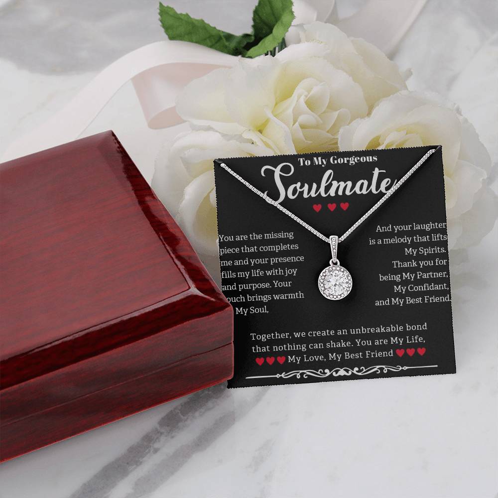 TO MY GORGEOUS SOULMATE, ETERNAL HOPE NECKLACE WITH MESSAGE CARD, GIFT FOR HER, BIRTHDAY AND ANNIVERSAY GIFT, UNIQUE GIFT FOR HER