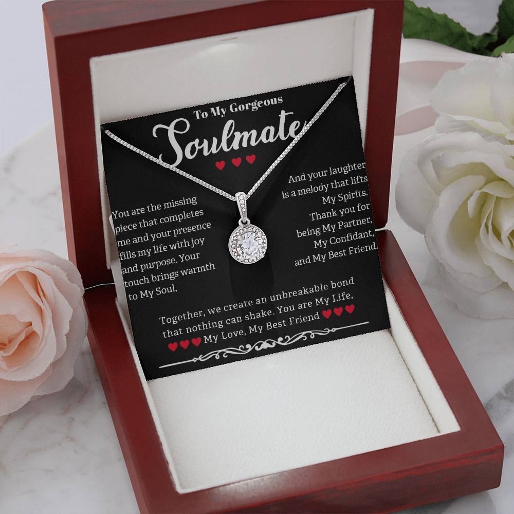 TO MY GORGEOUS SOULMATE, ETERNAL HOPE NECKLACE WITH MESSAGE CARD, GIFT FOR HER, BIRTHDAY AND ANNIVERSAY GIFT, UNIQUE GIFT FOR HER