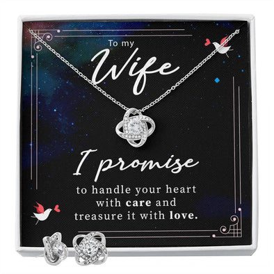 TO MY WIFE, LOVE KNOT EARRING & NECKACLE SET, ANNIVERSARY AND BIRTHDAY GIFT FOR WIFE, BEAUTIFUL GIFT WITH MESSAGE CARD FOR HER