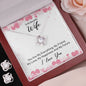 TO MY BEAUTIFUL WIFE, LOVE KNOT EARRING AND NECKLACE SET WITH MESSAGE CARD, ANNIVERSARY AND BIRTHDAY GIFT FOR WIFE, UNIQUE GIFT FOR HER