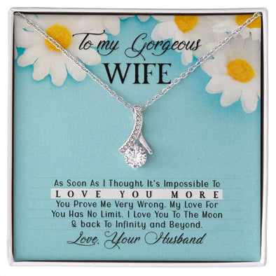 TO MY GORGEOUS WIFE, ALLURING BEAUTY NECKLACE WITH MESSAGE CARD, BIRTHDAY AND ANNIVERSAY GIFT FOR HER, NECKLACE FROM HUSBAND
