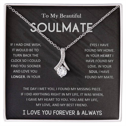 To My Beautiful Soulmate Necklace with Message Card, Valentine's Day, Birthday, Christmas, Soulmate Pendant Gift For Her