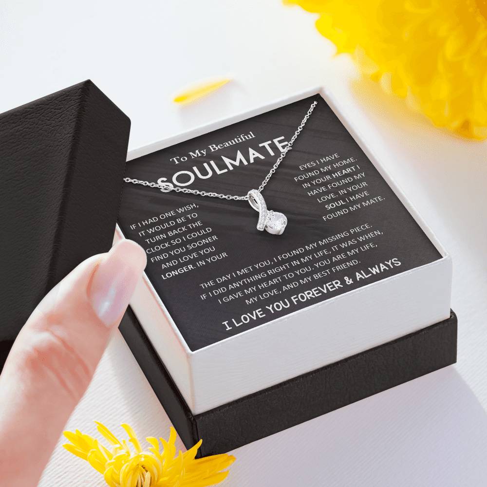 To My Beautiful Soulmate Necklace with Message Card, Valentine's Day, Birthday, Christmas, Soulmate Pendant Gift For Her