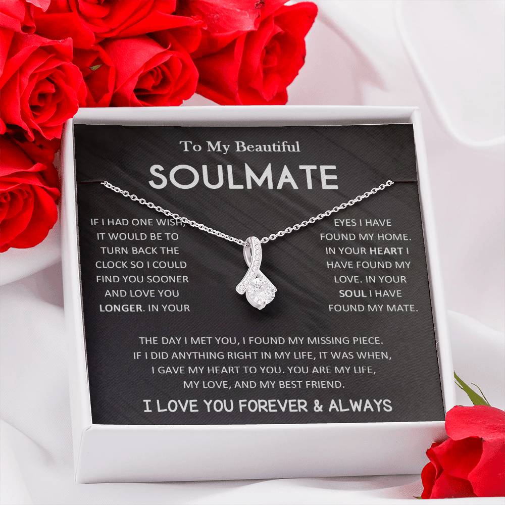 To My Beautiful Soulmate Necklace with Message Card, Valentine's Day, Birthday, Christmas, Soulmate Pendant Gift For Her