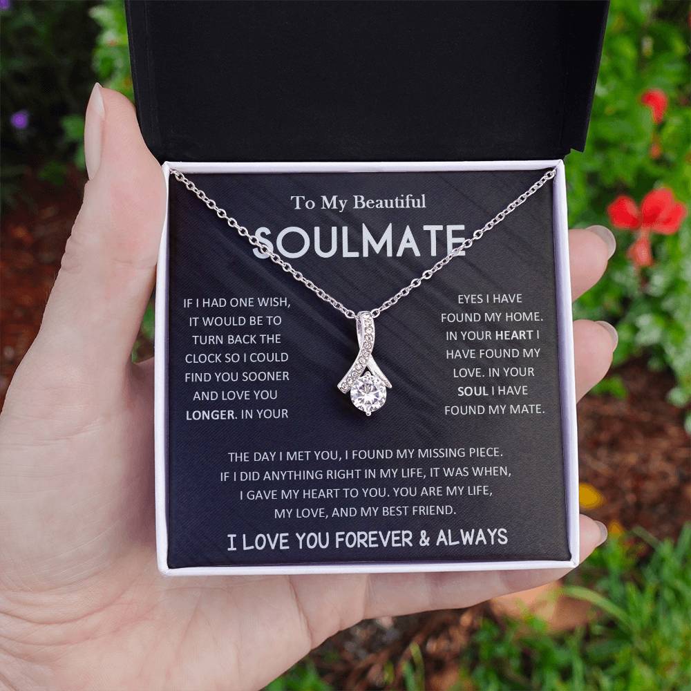 To My Beautiful Soulmate Necklace with Message Card, Valentine's Day, Birthday, Christmas, Soulmate Pendant Gift For Her