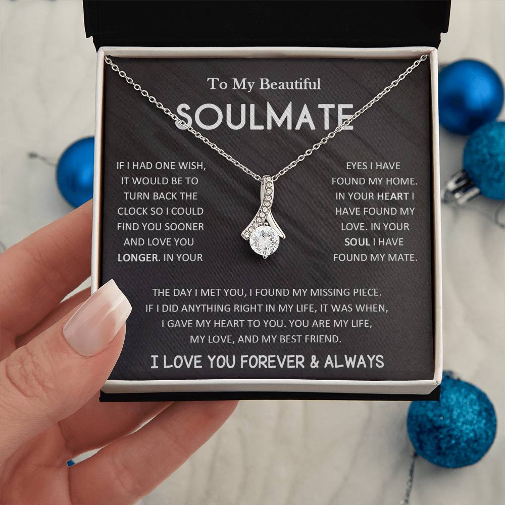 To My Beautiful Soulmate Necklace with Message Card, Valentine's Day, Birthday, Christmas, Soulmate Pendant Gift For Her