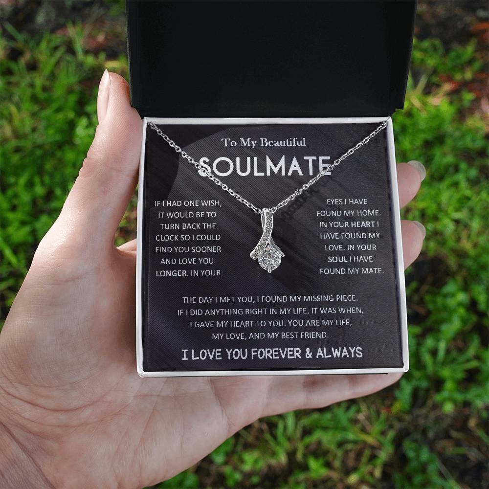 To My Beautiful Soulmate Necklace with Message Card, Valentine's Day, Birthday, Christmas, Soulmate Pendant Gift For Her