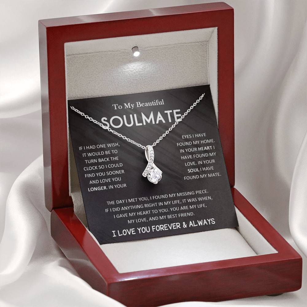 To My Beautiful Soulmate Necklace with Message Card, Valentine's Day, Birthday, Christmas, Soulmate Pendant Gift For Her