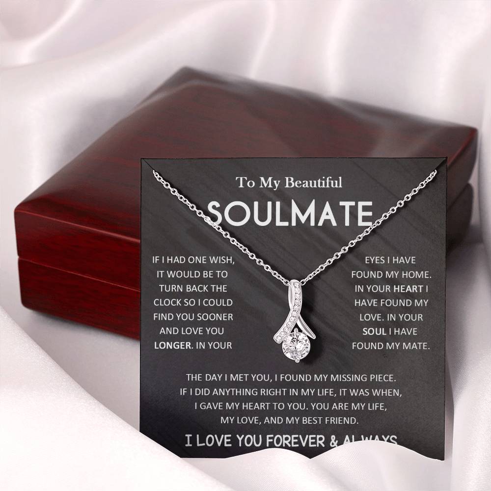 To My Beautiful Soulmate Necklace with Message Card, Valentine's Day, Birthday, Christmas, Soulmate Pendant Gift For Her