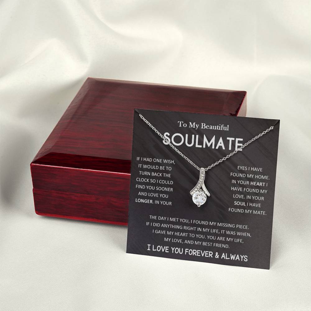 To My Beautiful Soulmate Necklace with Message Card, Valentine's Day, Birthday, Christmas, Soulmate Pendant Gift For Her