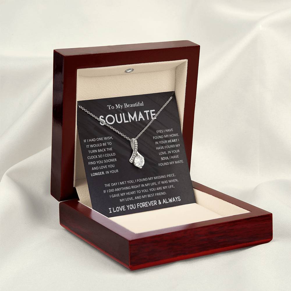 To My Beautiful Soulmate Necklace with Message Card, Valentine's Day, Birthday, Christmas, Soulmate Pendant Gift For Her