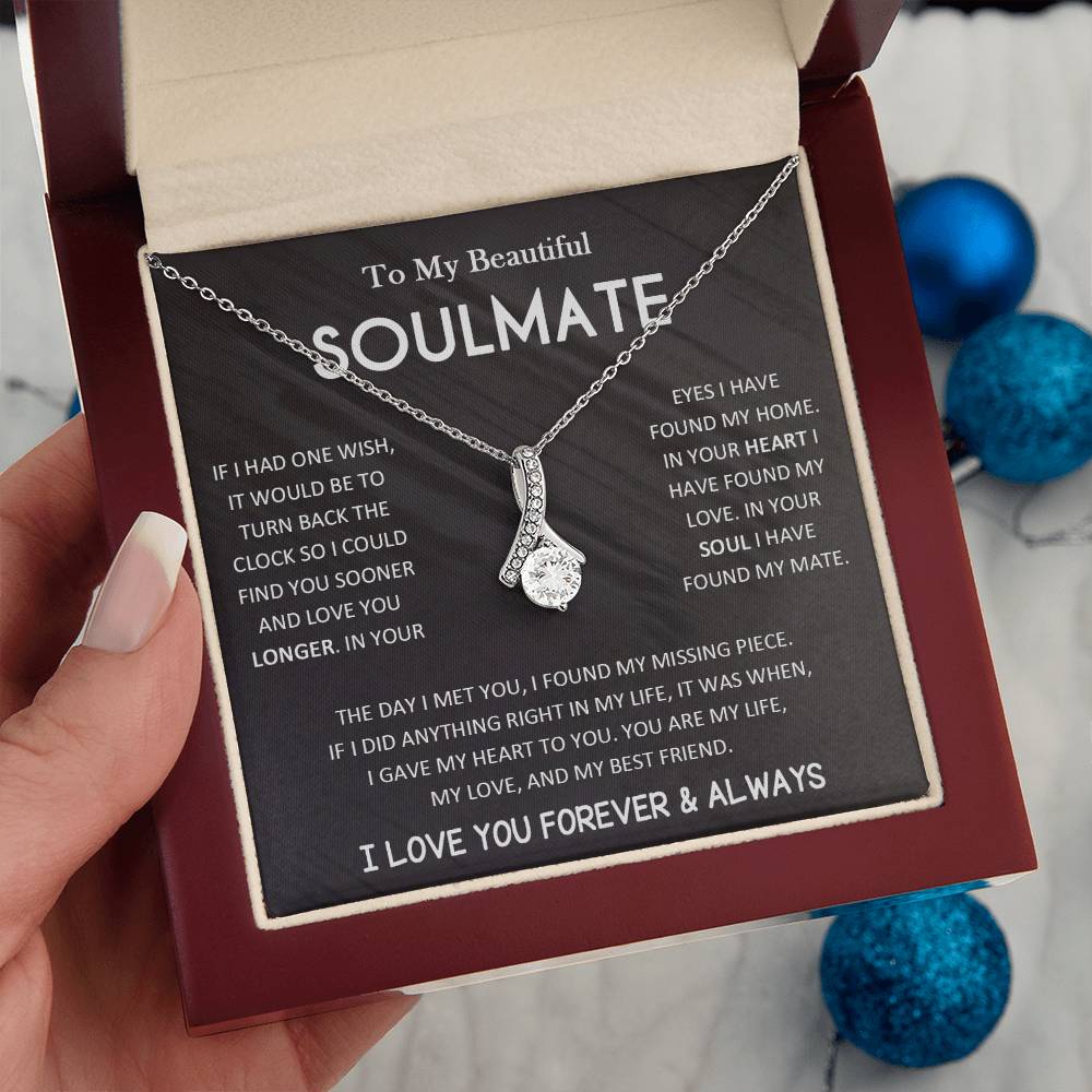 To My Beautiful Soulmate Necklace with Message Card, Valentine's Day, Birthday, Christmas, Soulmate Pendant Gift For Her