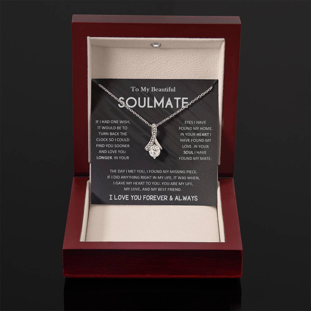 To My Beautiful Soulmate Necklace with Message Card, Valentine's Day, Birthday, Christmas, Soulmate Pendant Gift For Her