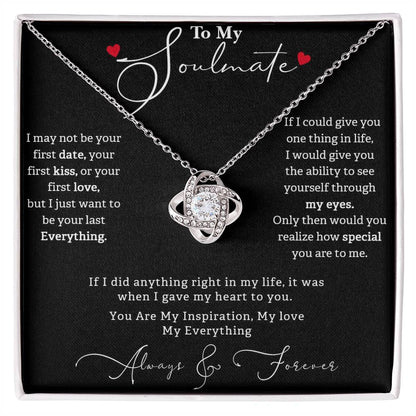 TO MY SOULMATE, LOVE KNOT NECKLACE WITH MESSAGE CARD FOR HER, BIRTHDAY GIFT FOR HER, UNIQUE GIFT