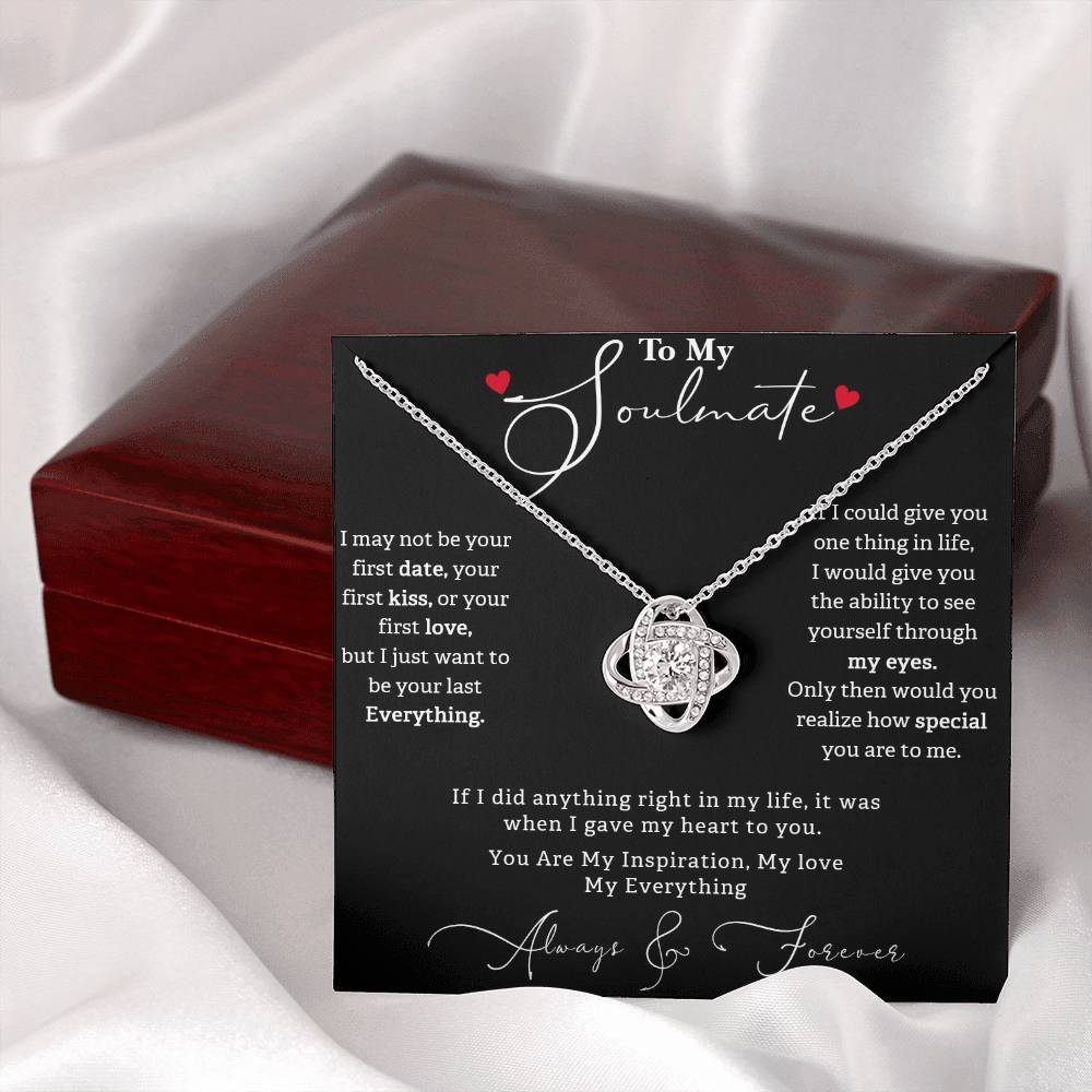 TO MY SOULMATE, LOVE KNOT NECKLACE WITH MESSAGE CARD FOR HER, BIRTHDAY GIFT FOR HER, UNIQUE GIFT