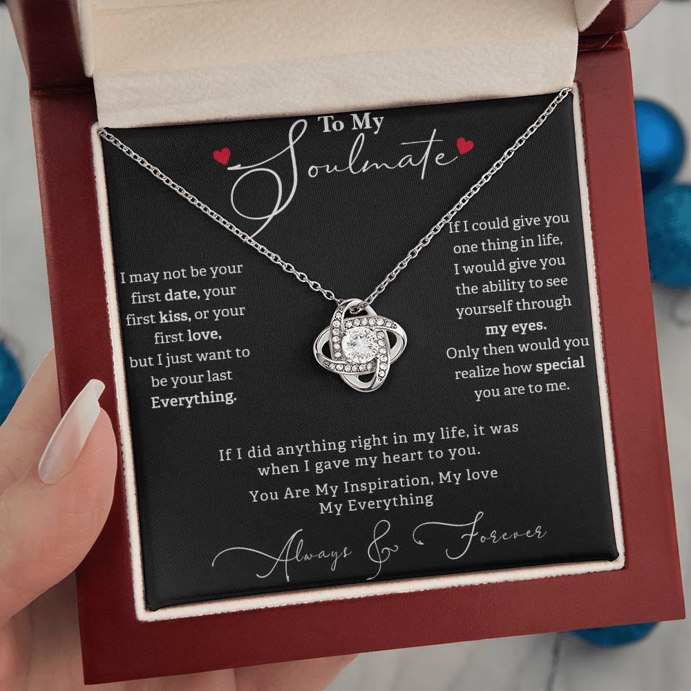 TO MY SOULMATE, LOVE KNOT NECKLACE WITH MESSAGE CARD FOR HER, BIRTHDAY GIFT FOR HER, UNIQUE GIFT