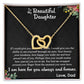 TO MY BEAUTIFUL DAUGHTER, INTERLOCKING HEART NECKLACE WITH MESSAGE CARD, BIRTHDAY GIFT FOR HER, UNQUE GIFT FOR DAUGHTER FROM DAD, ALWAYS AND FOREVER