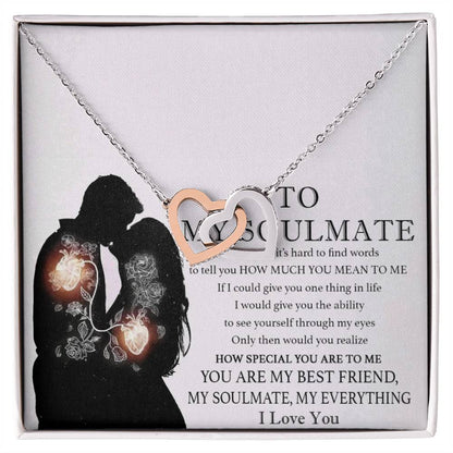 To My Soulmate, I Love You, Interlocking heart Necklace For Women With Message Card, Birthday/Anniversary Gift For Her, Stainless Steel Necklace