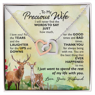 TO MY PRECIOUS WIFE, INTERLOCKING HEART NECKLACE, UNIQUE GIFT WITH BEAUTIFUL MESSAGE CARD FOR HER, BIRTHDAY AND ANNIVERSARY GIFT, NECKLACE JWELERY FOR HER