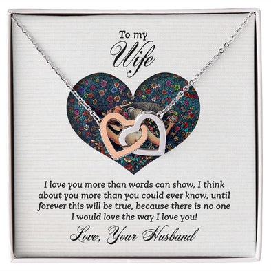 TO MY WIFE, INTERLOCKING HEART NECKLACE FOR WIFE, BIRTHDAY AND ANNIVERSAY GIFT FOR HER, NECKLACE JWELERY WITH MESSAGE CARD