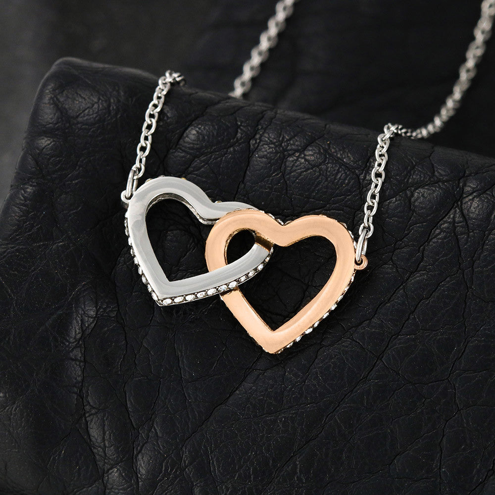 TO MY SOULMATE, INTERLOCKING HEART NECKLACE WITH MESSAGE CARD, BIRTHDAY GIFT FOR HER