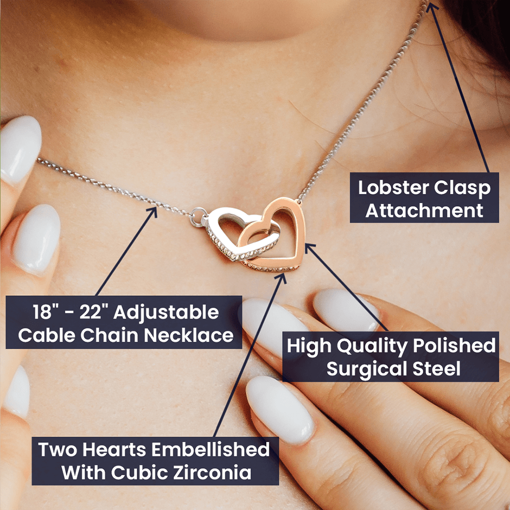 TO MY SOULMATE, INTERLOCKING HEART NECKLACE WITH MESSAGE CARD, BIRTHDAY GIFT FOR HER