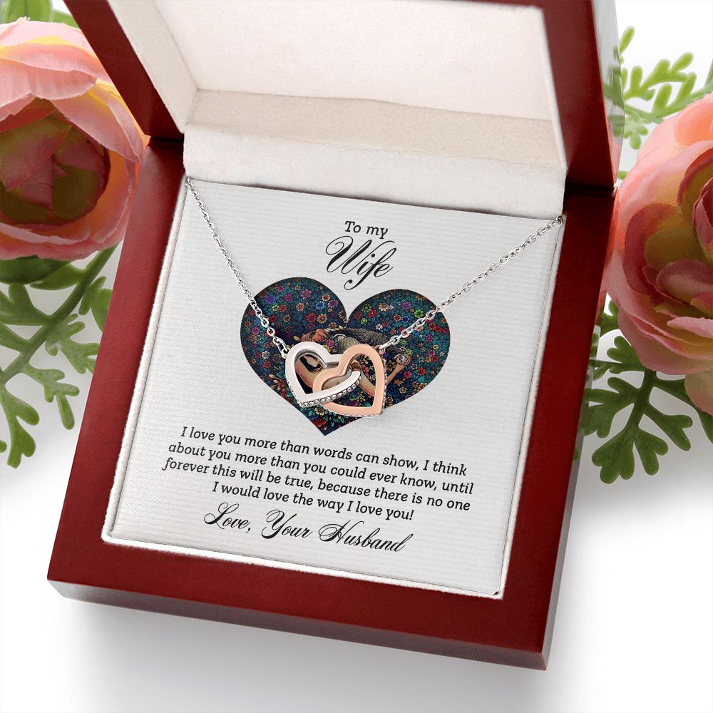 TO MY WIFE, INTERLOCKING HEART NECKLACE FOR WIFE, BIRTHDAY AND ANNIVERSAY GIFT FOR HER, NECKLACE JWELERY WITH MESSAGE CARD