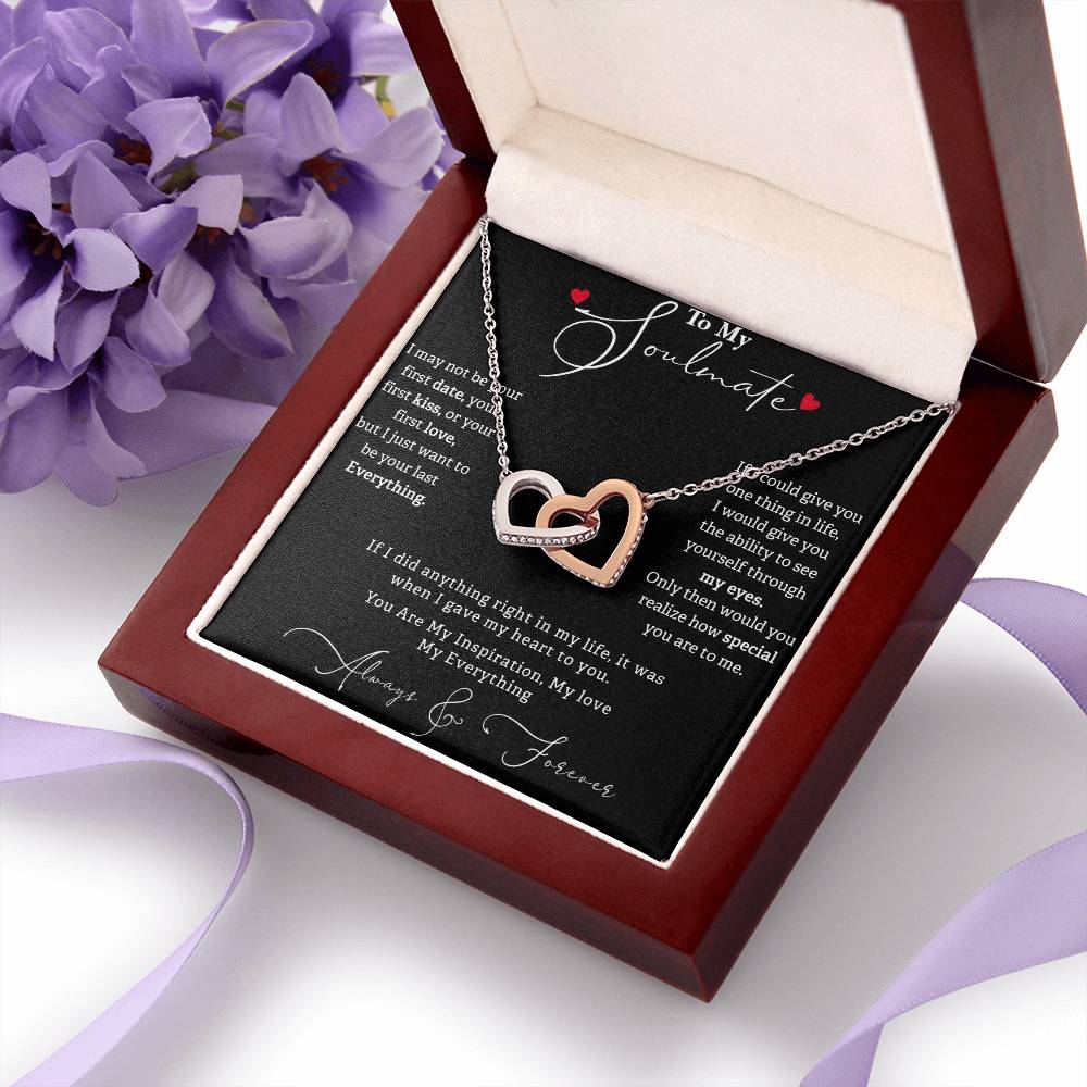 TO MY SOULMATE, INTERLOCKING HEART NECKLACE WITH MESSAGE CARD, BIRTHDAY AND ANNIVERSAY GIFT FOR HER, NECKLACE JWELERY