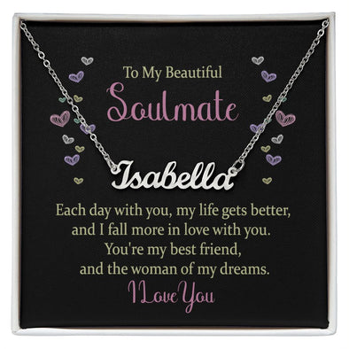 TO MY BEAUTIFUL SOULMATE, CUSTOM NAME NECKLACE, GIFT FOR HER, NECKLACE PENDANT WITH MESSAGE CARD, FOR WIFE FROM HUSBAND