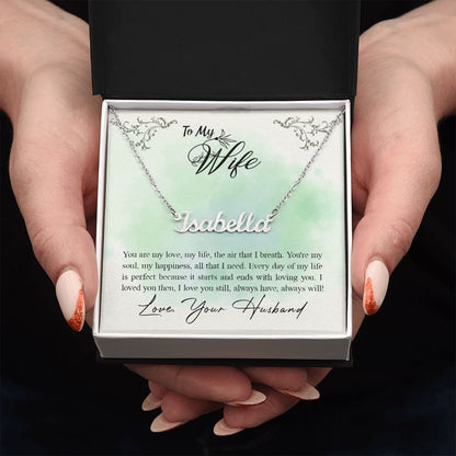 TO MY WIFE, CUSTOM NAME NECKLACE, BIRTHDAY GIFT FOR HER, NECKLACE PENDANT WITH MESSAGE CARD, FOR WIFE FROM HUSBAND