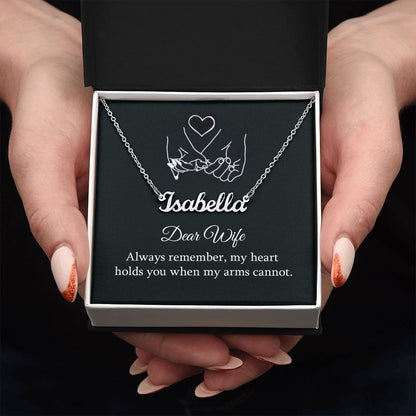 DEAR WIFE, CUSTOM NAME NECKLACE WITH HEART CHARACTER, BIRTHDAY GIFT FOR HER, NECKLACE PENDANT WITH MESSAGE CARD, FOR WIFE FROM HUSBAND