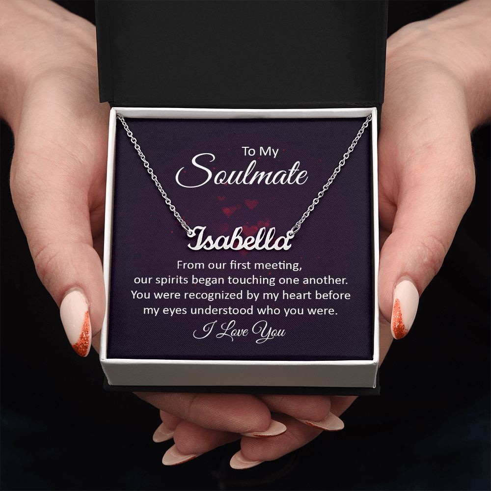 TO MY SOULMATE, CUSTOM NAME NECKLACE, GIFT FOR HER, NECKLACE PENDANT WITH MESSAGE CARD, FOR WIFE FROM HUSBAND