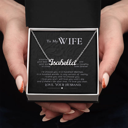 MY WIFE, CUSTOM NAME NECKLACE, GIFT FOR HER, NECKLACE PENDANT WITH MESSAGE CARD, FOR WIFE FROM HUSBAND