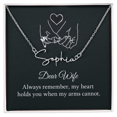DEAR WIFE, SIGNATURE NAME NECKLACE WITH HEART CHARACTER, BIRTHDAY GIFT FOR HER, NECKLACE PENDANT WITH MESSAGE CARD, FOR WIFE FROM HUSBAND
