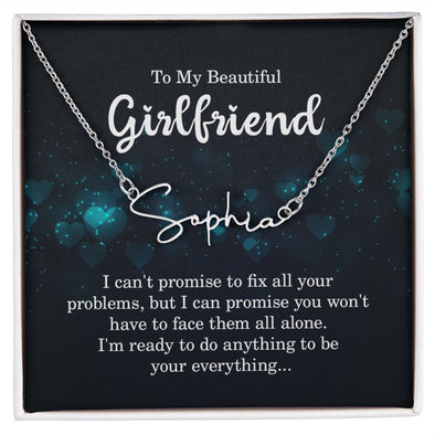 TO MY BEAUTIFUL GIRLFRIEND, SIGNATURE NAME NECKLACE WITH MESSAGE CARD, BIRTHDAY GIFT FOR HER, NECKLACE PENDANT FOR GIRLFRIEND FROM BOYFRIEND
