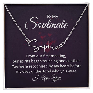 TO MY SOULMATE, SIGNATURE NAME NECKLACE, GIFT FOR HER, NECKLACE PENDANT WITH MESSAGE CARD, FOR WIFE FROM HUSBAND