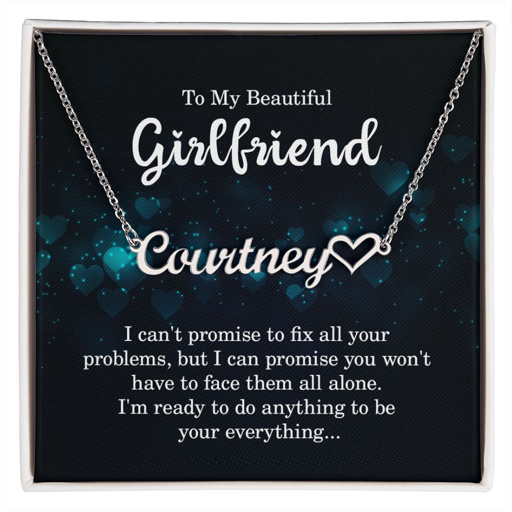 TO MY BEAUTIFUL GIRLFRIEND, NAME NECKLACE WITH HEART CHARACTER, WITH MESSAGE CARD, BIRTHDAY GIFT FOR HER, NECKLACE PENDANT FOR GIRLFRIEND FROM BOYFRIEND