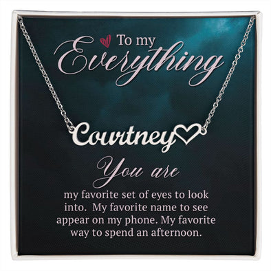 TO MY EVERYTHING, CUSTOM NAME WITH HEART NECKLACE, GIFT FOR HER, NECKLACE PENDANT WITH MESSAGE CARD, FOR WIFE FROM HUSBAND