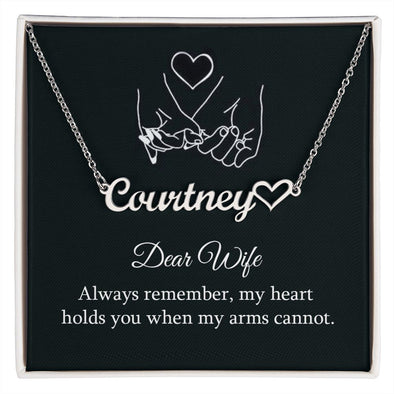 DEAR WIFE, NAME NECKLACE WITH HEART CHARACTER, BIRTHDAY GIFT FOR HER, NECKLACE PENDANT WITH MESSAGE CARD, FOR WIFE FROM HUSBAND